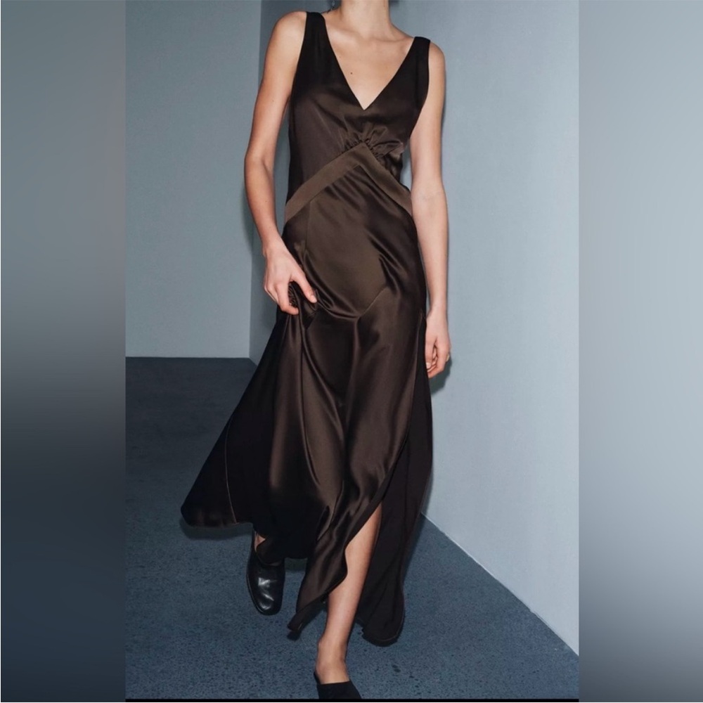 Zara Brown Maxi Dress with Slit - Picture 6 of 10